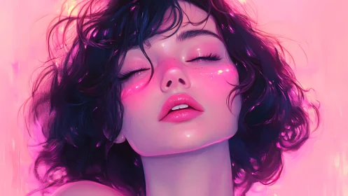 Soft neon daydream with a serene, glowing portrait.