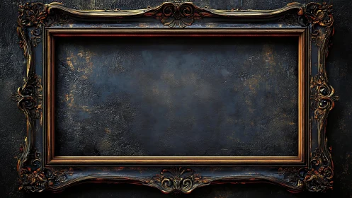 Baroque gilt frame encasing weathered dark plaster ground.