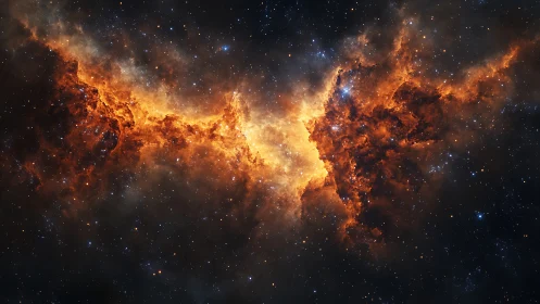 Wide-field view shows dense orange nebular gas in space