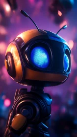 Neon-eyed robo-scout studies the glittering night swarm