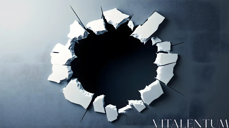 Large Jagged Hole in Wall with Realistic Broken Edges, Digital Art.