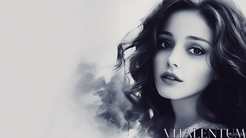 Softly lit portrait of a dreamy young woman in grayscale.