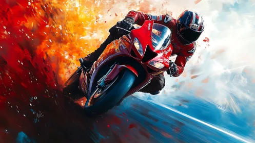 High-velocity superbike lean through bifurcated chromatic field.