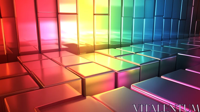 Chromatic cube boulevard glowing in prismatic neon light.