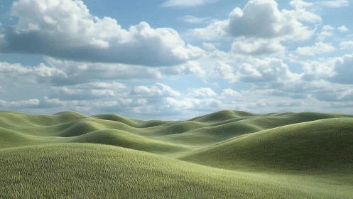 Gentle green hills rolling under a calm, cloud brushed sky.