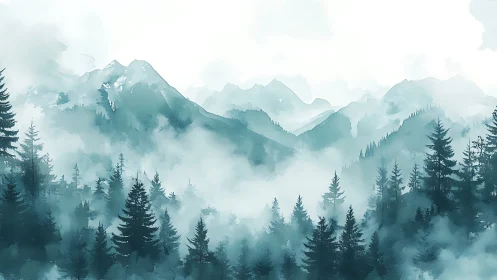 Misty Mountains Embrace Morning Light.