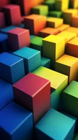Geometric arrangement of multicolored 3D cubes in depth.