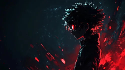 Backlit cyber-anime silhouette with aggressive red flare field.