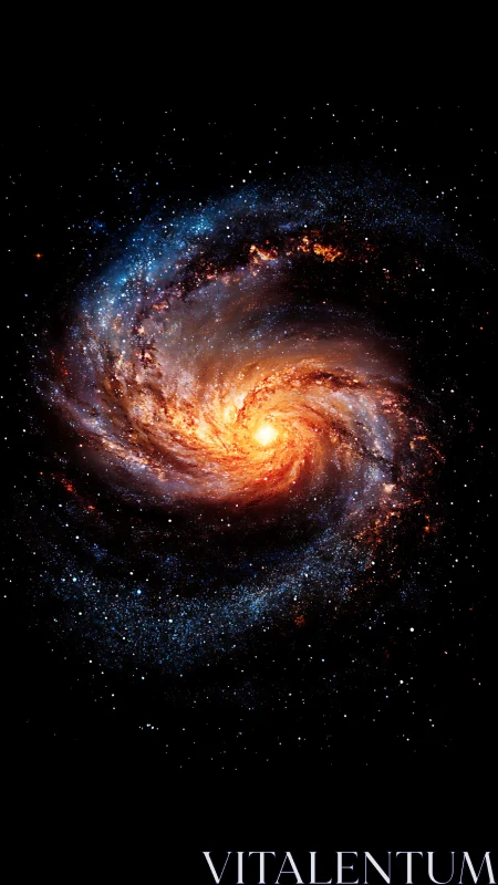 Spiral galaxy core radiates intense orange plasma within starfield