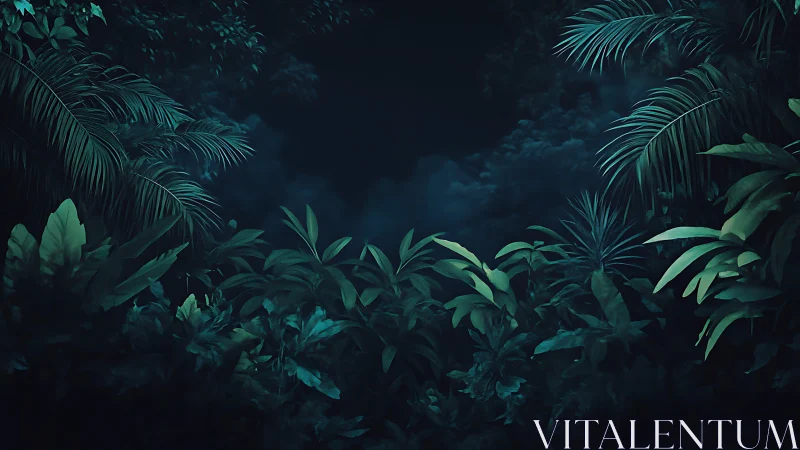 Jungle Canopy at Night. Dense Tropical Vegetation.
