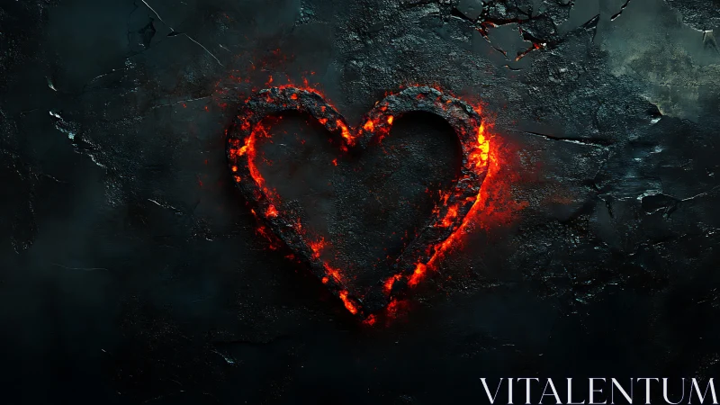 Glowing heart shape carved into dark, textured stone surface