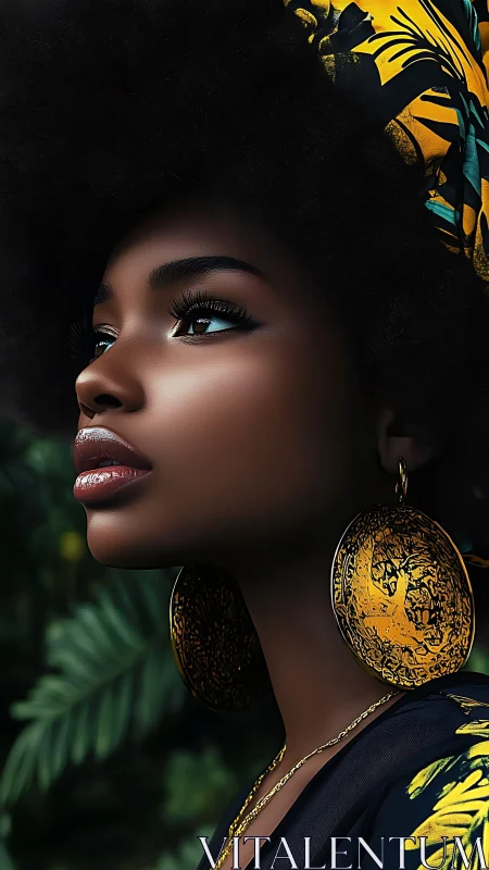 Striking digital portrait of woman with bold gold accents.