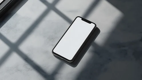 Black Smartphone Casting Geometric Shadows. Minimalist Tech.