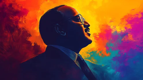 Portrait of man in suit against vivid abstract gradient background