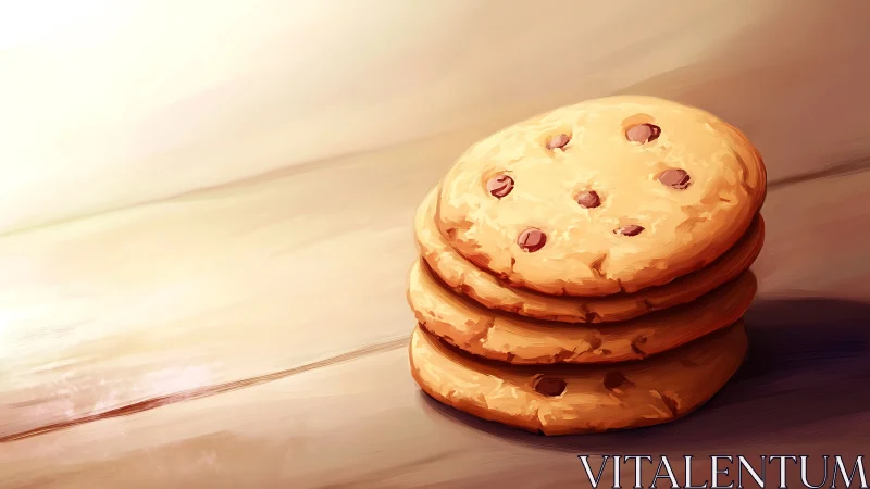 Golden Cookie Stack Bathed in Warm Sunlight