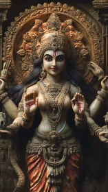 Ornate multi-armed goddess sculpture rendered in photoreal detail