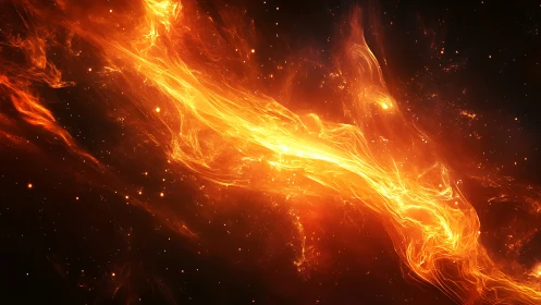 Luminous orange plasma streams with swirling energy patterns on dark background