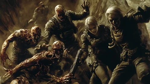 Tactical soldier under siege by decayed mutants in sepia horror