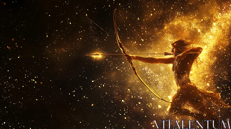 Mythic archer ignites cosmic nebula with radiant arrow.