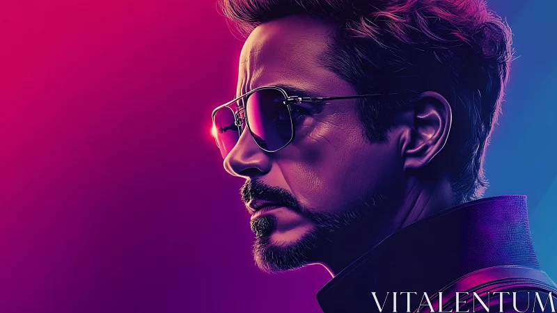 Neon-lit male portrait radiates cool confidence and style.