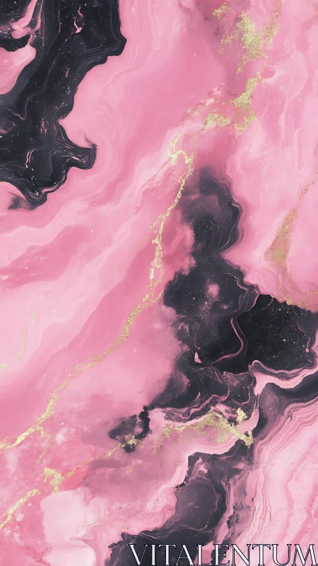 Pink marble nebula swirls shimmer with soft golden veins