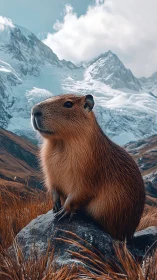 Stoic capybara sage surveying frosted mountain kingdom.