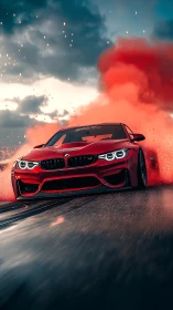 Dynamic drift sports coupe in cinematic 3D action frame.