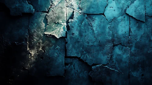 Shattered teal plaster quietly maps a forgotten ocean floor