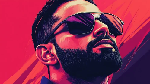 Bold neon portrait of a bearded man radiating urban confidence