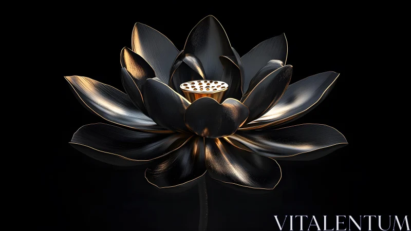 Elegant Black Lotus Flower with Golden Edges in Digital Art Style.
