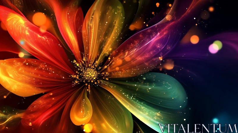 Digital painting of luminous multicolor abstract flower bloom.