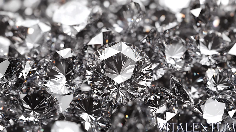 Cluster of round brilliant cut diamonds in close focus.