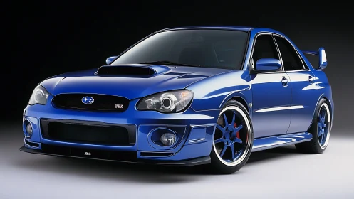 Electric blue sports sedan poised for night-time adventures.