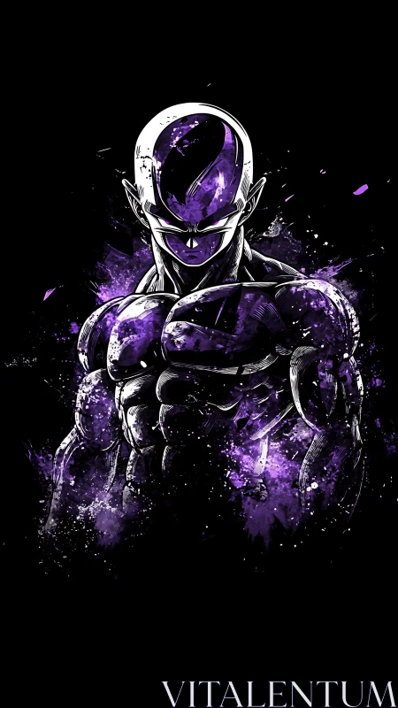 Purple energy humanoid figure in stylized ink illustration.
