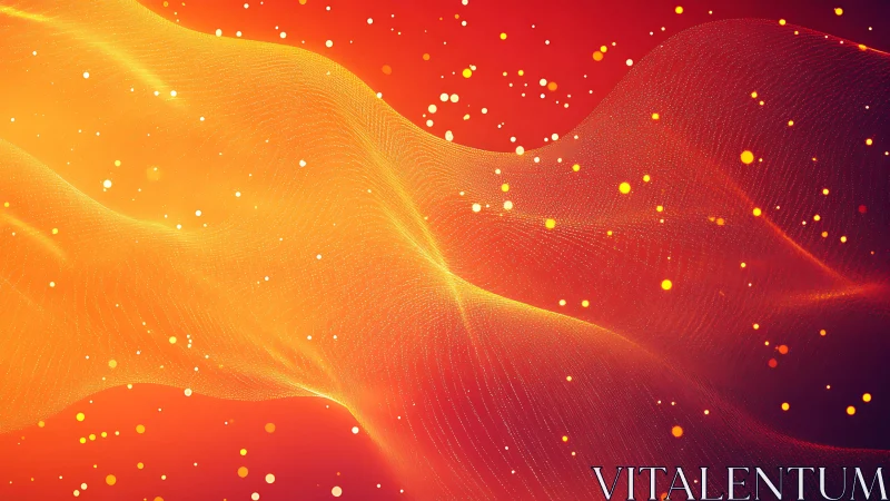 Luminous particle flow through warm gradient abstract landscape