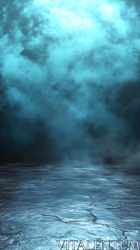 Cinematic icy horizon with atmospheric blue volumetric fog.