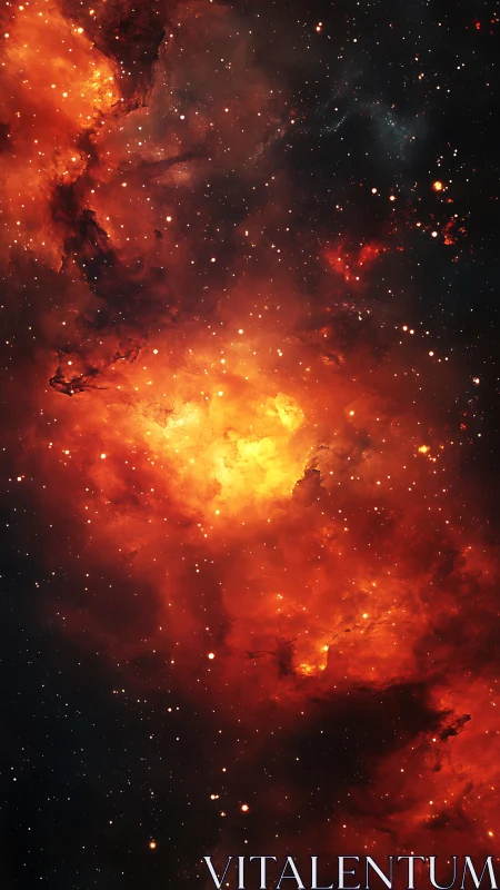 Red and yellow nebula cloud with scattered bright stars.