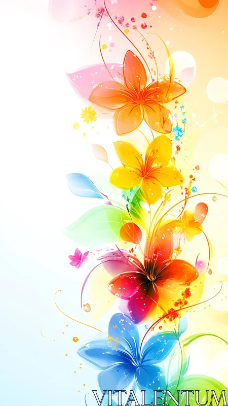 Vibrant Cascading Flowers with Rainbow Gradient