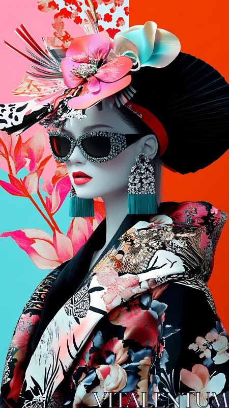 Bold floral muse in jeweled shades and modern kimono style.