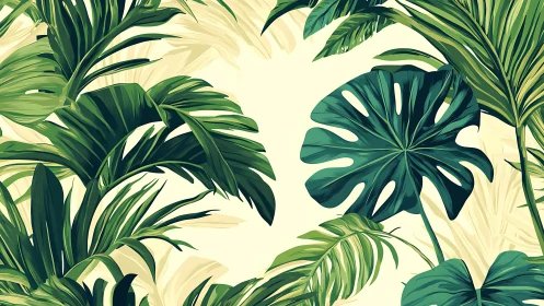 Lush tropical leaves create a calm, refreshing escape