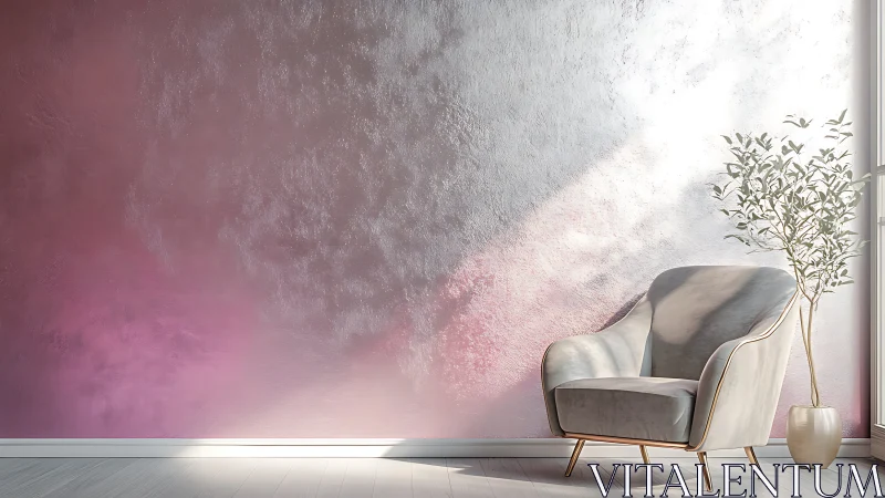 Blush sunrise wall wraps a modern reading nook in calm light.