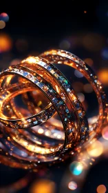 Starlit golden rings twirl in a jeweled cosmic whirlpool.