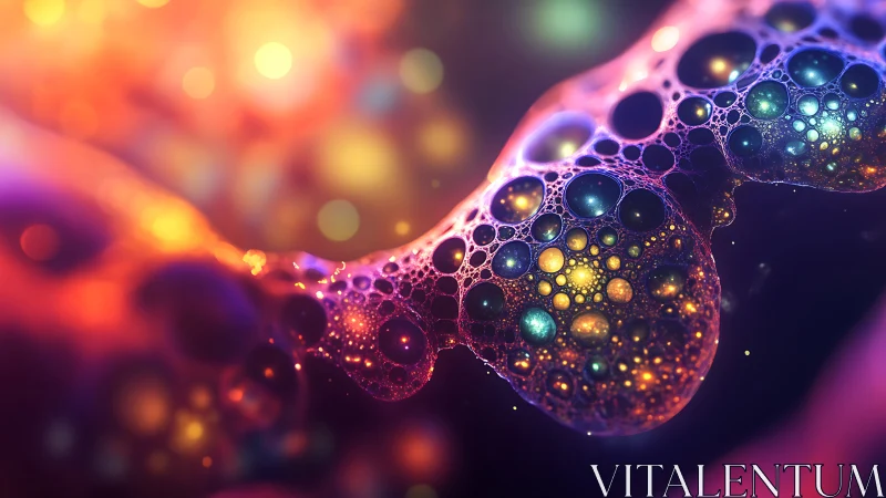 Colorful macro view of luminous soap bubbles cluster.