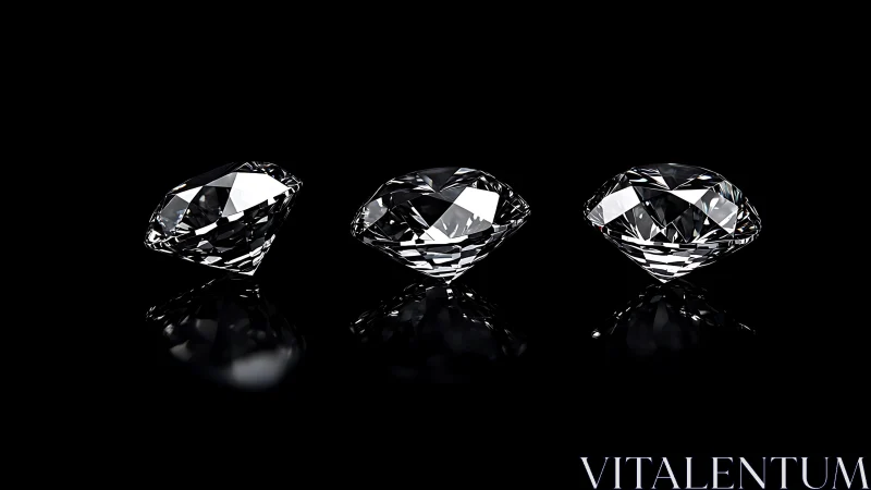 Triple brilliant-cut diamonds on black mirror ground.