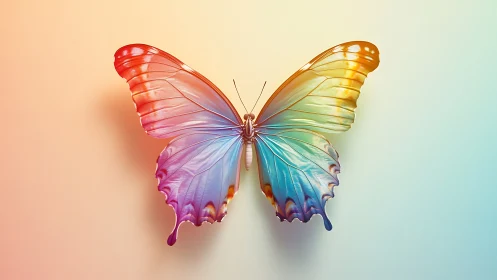 Iridescent butterfly wings glow over soft pastel gradient