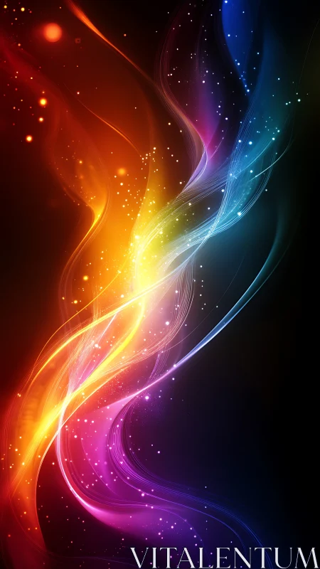 Prismatic energy ribbons flowing through cosmic dark field.