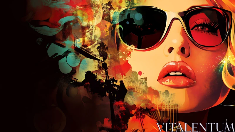 Glamorous sunglasses portrait wrapped in bold neon color.