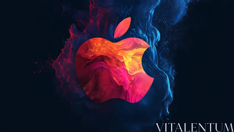 Vibrant molten logo with dual-tone abstract particle field.