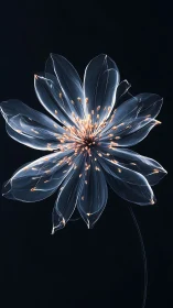 Luminous glasslike flower glows softly against deep night