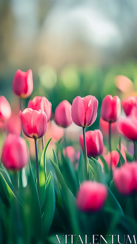 Pink Tulips in Selective Focus with Blurred Garden Background